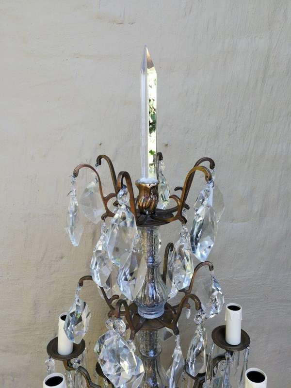 A Pair of French Girandole Gallery Candelabras / Brass and Crystal Table Lamps (Large)