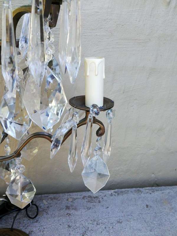 A Pair of French Girandole Gallery Candelabras / Brass and Crystal Table Lamps (Large)