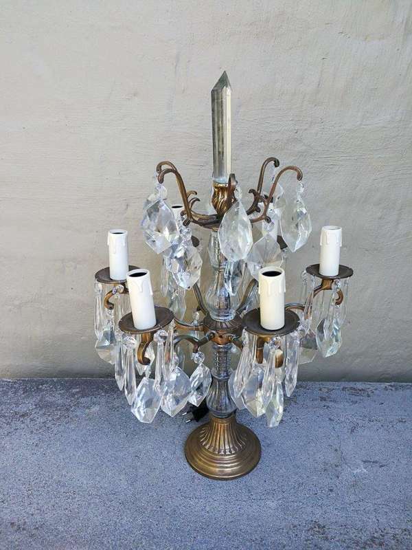 A Pair of French Style Gallery Brass and Crystal Table Lamp in a Gold Finish (Medium)