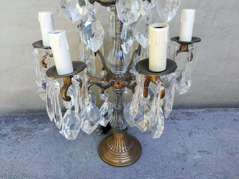 A Pair of French Style Gallery Brass and Crystal Table Lamp in a Gold Finish (Medium)
