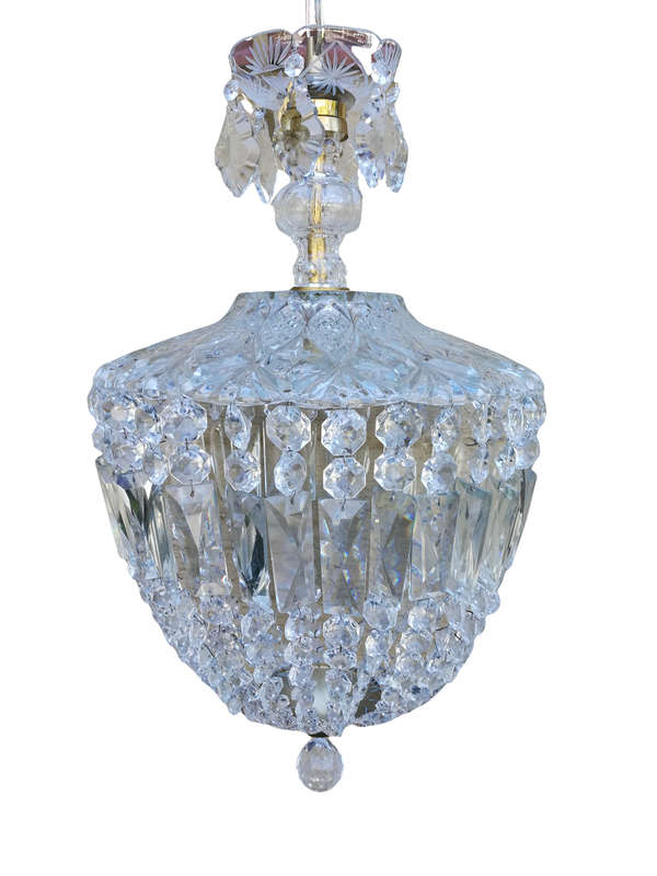 A French Style Brass and Crystal Plate Chandelier with Floral top