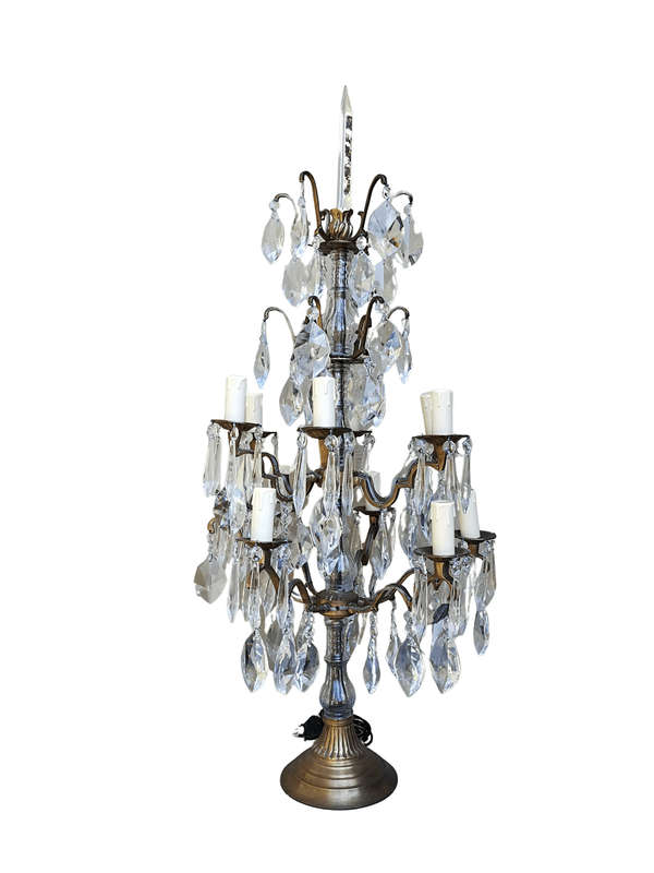 French Style Gallery Brass and Crystal Table Lamp in a Gold Finish (Large)