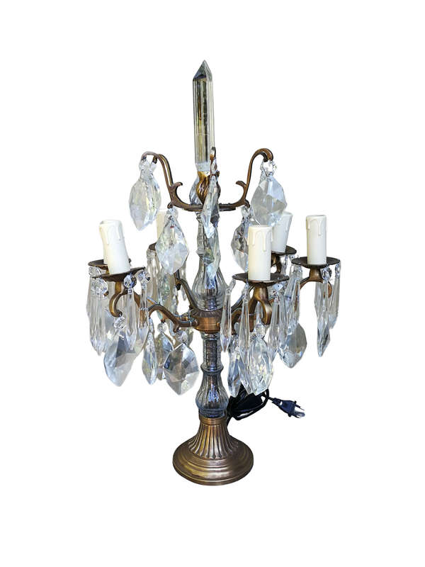 A French Style Gallery Brass and Crystal Table Lamp in a Gold Finish (Medium)