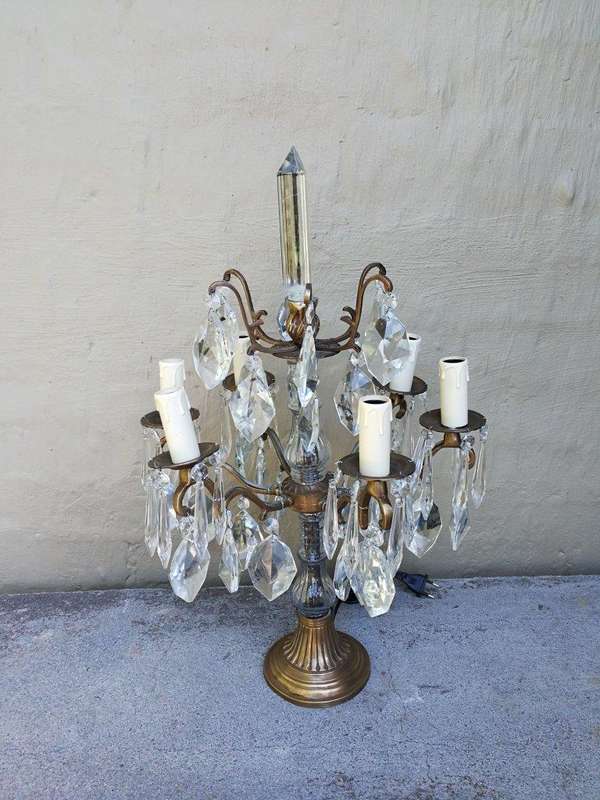 A French Style Gallery Brass and Crystal Table Lamp in a Gold Finish (Medium)
