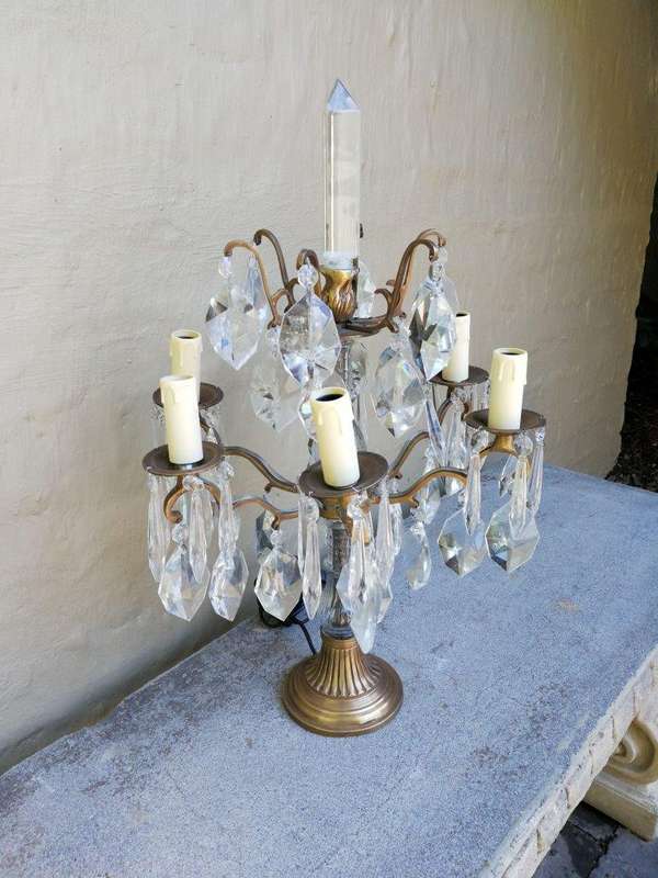 A French Style Gallery Brass and Crystal Table Lamp in a Gold Finish (Medium)