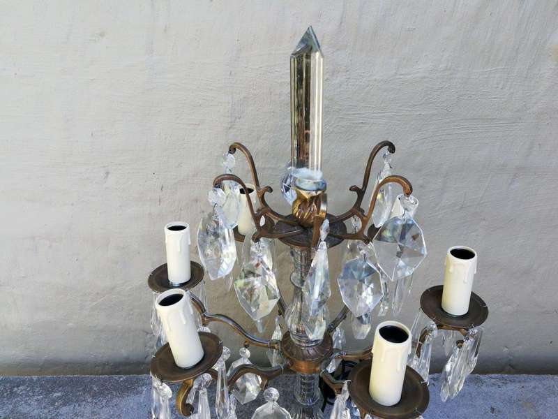 A French Style Gallery Brass and Crystal Table Lamp in a Gold Finish (Medium)