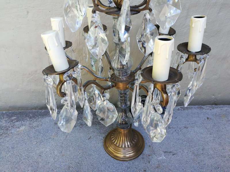 A French Style Gallery Brass and Crystal Table Lamp in a Gold Finish (Medium)