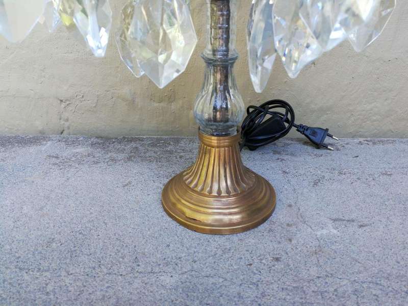 A French Style Gallery Brass and Crystal Table Lamp in a Gold Finish (Medium)