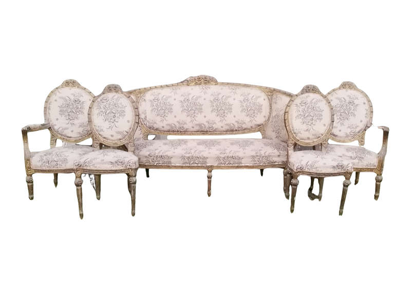 A Mid 20TH Century/Circa 1945 French Style Carved Hand Gilded with Gold Leaf  Five Piece Set Comp...