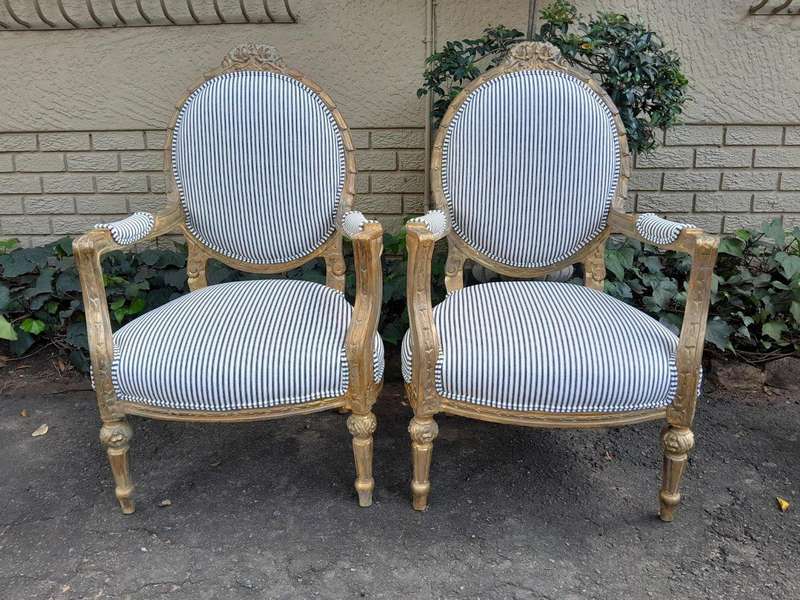 A 20th Century French Style Carved And Hand Gilded Giltwood Five Piece Set Comprising A Settee, A...
