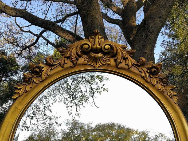 A French Style Ornately Carved Arched and Gilded Bevelled Mirror