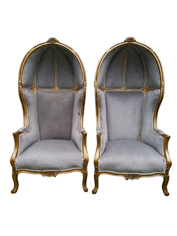 A Pair Of French Style Carved And Gilded Wooden Dome/Canopy Chairs (Modelled On The Famous Louis ...