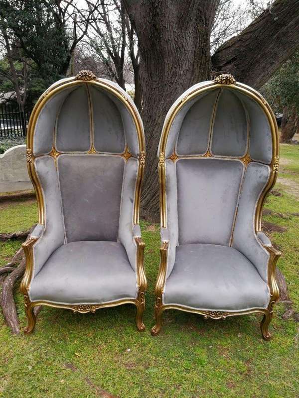 A Pair Of French Style Carved And Gilded Wooden Dome/Canopy Chairs (Modelled On The Famous Louis ...