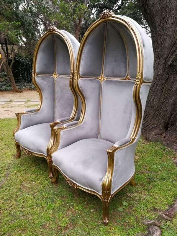 A Pair Of French Style Carved And Gilded Wooden Dome/Canopy Chairs (Modelled On The Famous Louis ...