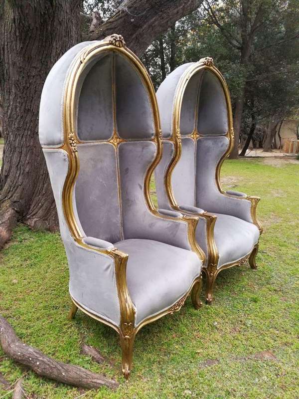 A Pair Of French Style Carved And Gilded Wooden Dome/Canopy Chairs (Modelled On The Famous Louis ...