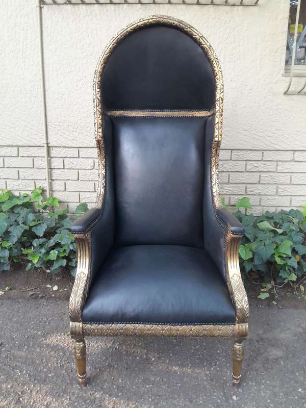 A Pair Of French Style Carved and Hand-Gilded with Gold Leaf Wooden Dome / Canopy Chairs Modelled...