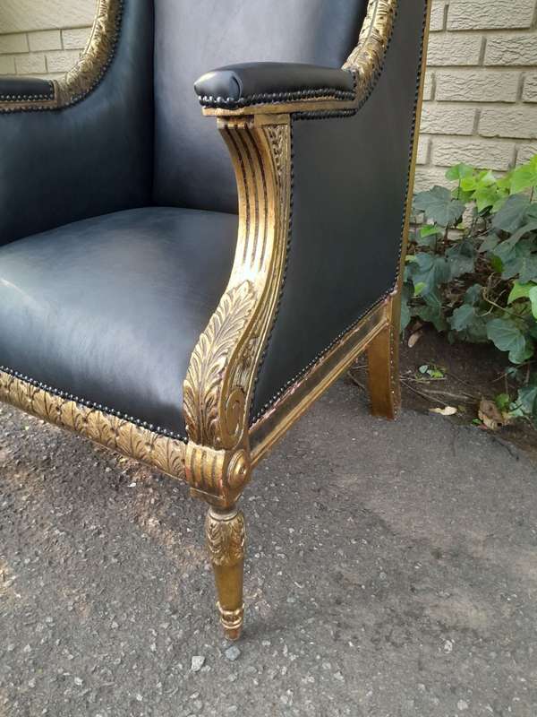 A Pair Of French Style Carved and Hand-Gilded with Gold Leaf Wooden Dome / Canopy Chairs Modelled...