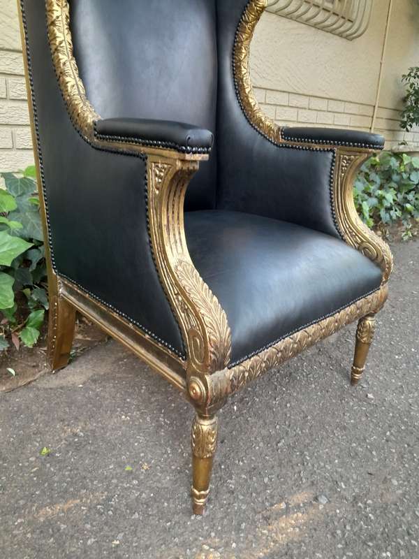 A Pair Of French Style Carved and Hand-Gilded with Gold Leaf Wooden Dome / Canopy Chairs Modelled...