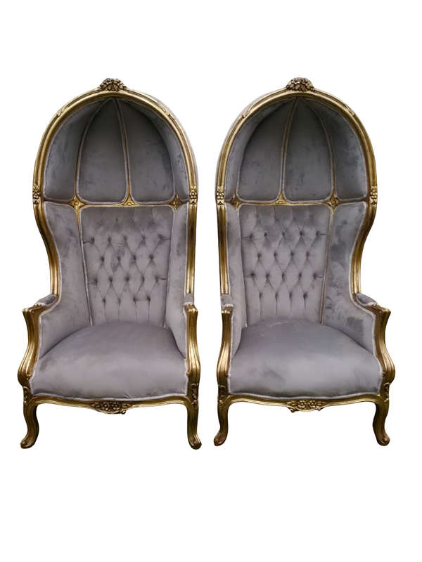 A Pair of French Style Carved and Gilded Wooden Dome/Canopy Chairs (modelled on the famous Louis ...