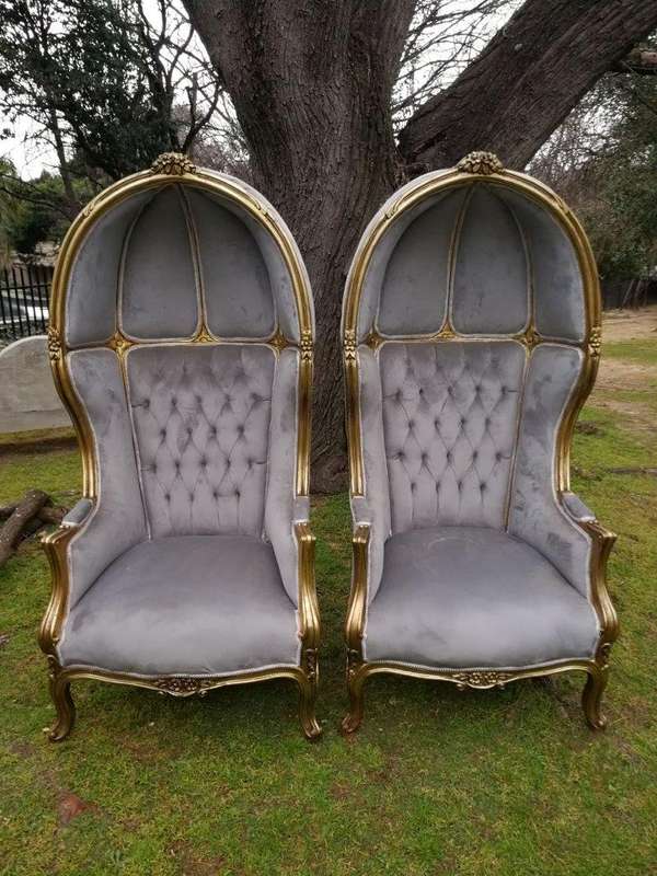A Pair of French Style Carved and Gilded Wooden Dome/Canopy Chairs (modelled on the famous Louis ...
