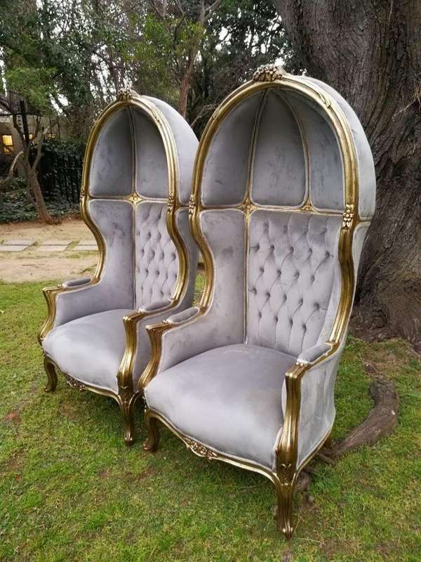 A Pair of French Style Carved and Gilded Wooden Dome/Canopy Chairs (modelled on the famous Louis ...