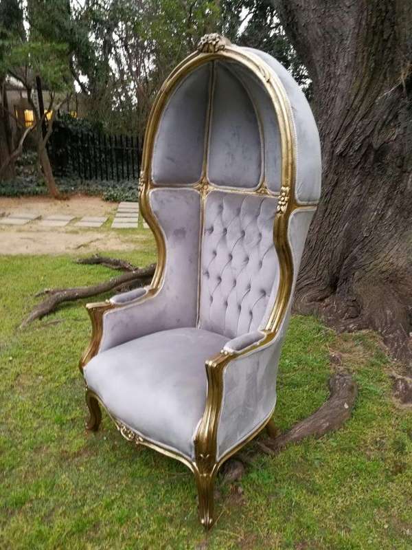 A Pair of French Style Carved and Gilded Wooden Dome/Canopy Chairs (modelled on the famous Louis ...