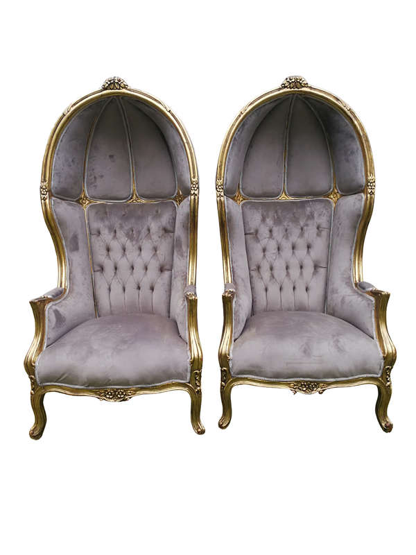 A Pair of French Style Carved and Gilded Wooden Dome/Canopy Chairs (modelled on the famous Louis ...