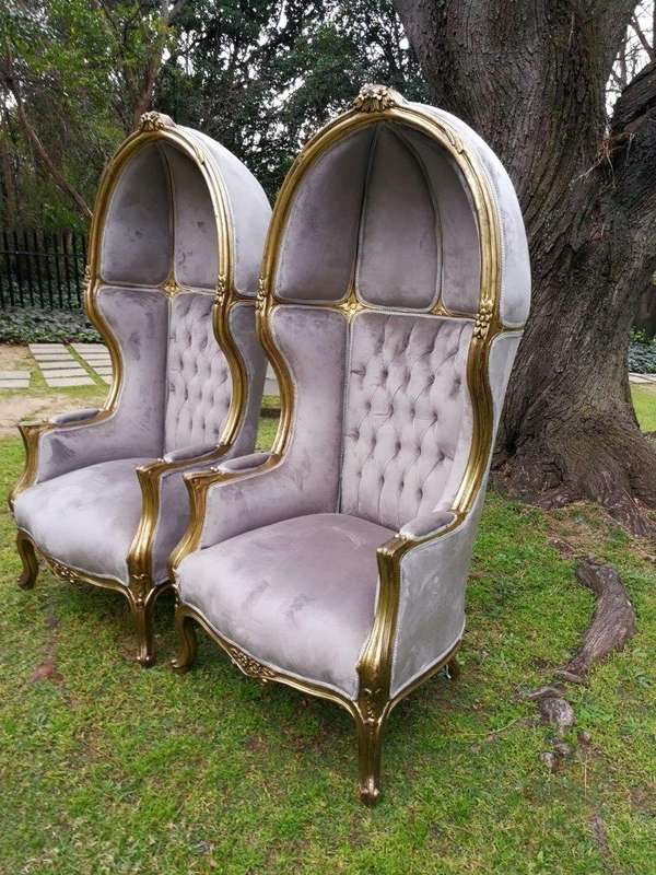 A Pair of French Style Carved and Gilded Wooden Dome/Canopy Chairs (modelled on the famous Louis ...