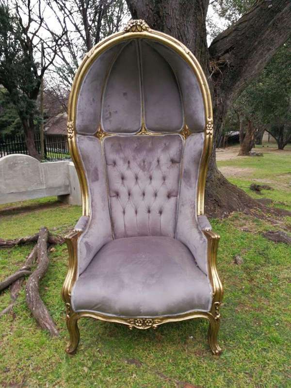 A Pair of French Style Carved and Gilded Wooden Dome/Canopy Chairs (modelled on the famous Louis ...