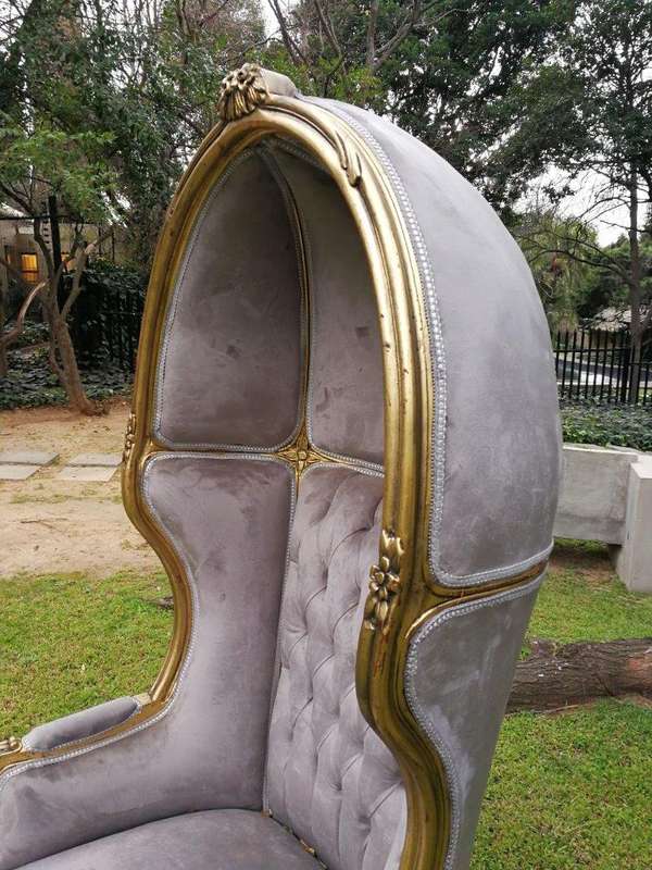 A Pair of French Style Carved and Gilded Wooden Dome/Canopy Chairs (modelled on the famous Louis ...