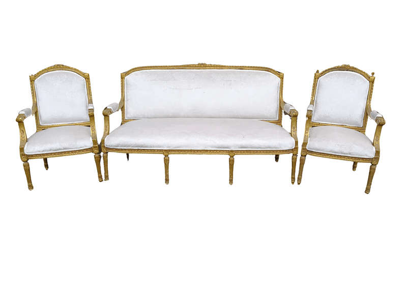 A French Style Giltwood Ornate 3 Piece Longue Suite On Fluted Feet