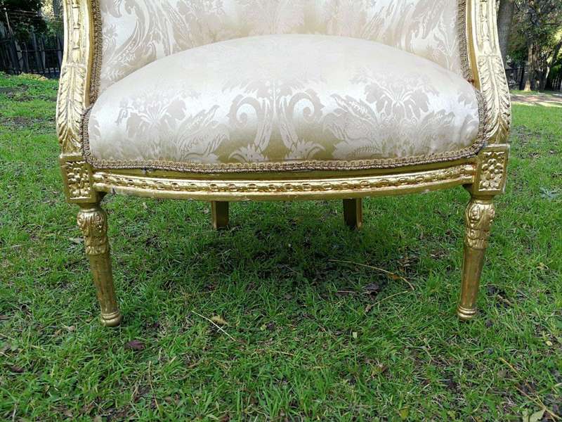 A Pair of French Louis XVI  Style Ornately Carved and Gilded Armchairs