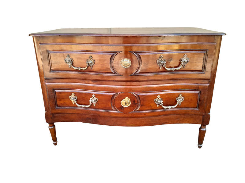 An Extremely Rare 18th Century French Provincial Fruitwood Chest of Drawers with Original Brass H...