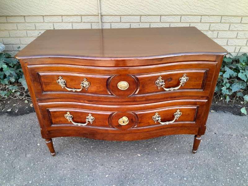 An Extremely Rare 18th Century French Provincial Fruitwood Chest of Drawers with Original Brass H...