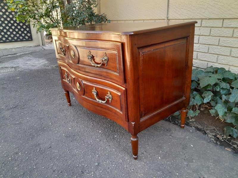 An Extremely Rare 18th Century French Provincial Fruitwood Chest of Drawers with Original Brass H...