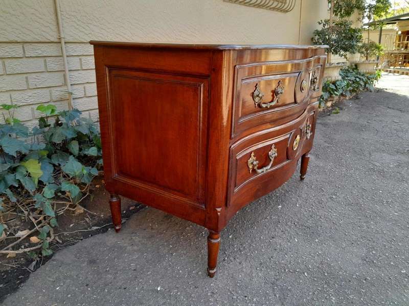 An Extremely Rare 18th Century French Provincial Fruitwood Chest of Drawers with Original Brass H...