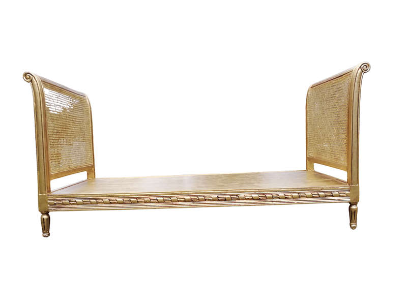 An Early 20th Century Antique French Style Carved Wooden And Hand Gilded Rattan Day Bed