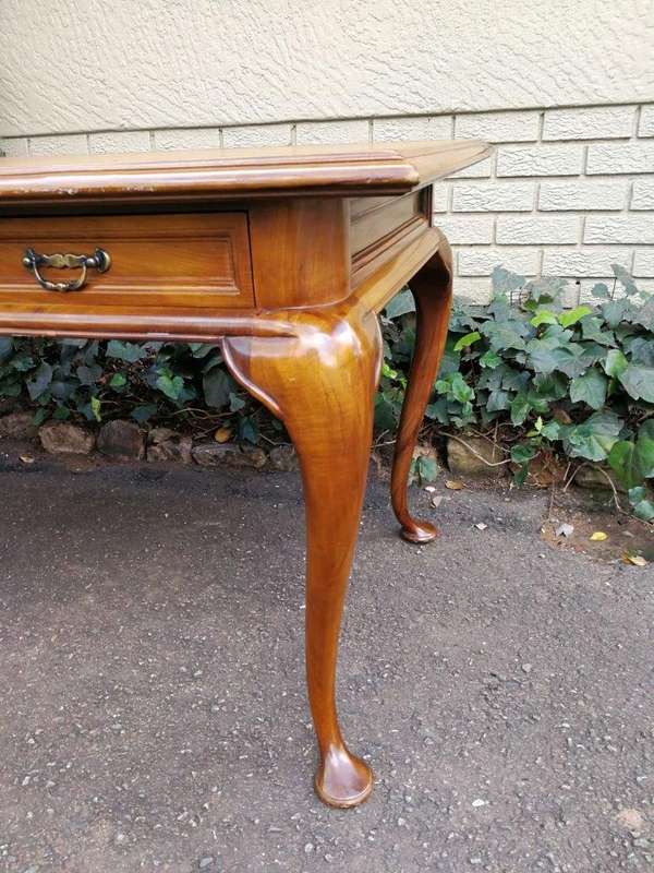 A 20th Century Victorian-Style Blonde Mahogany Desk With Leather And Gilt Tooling And Three Drawe...