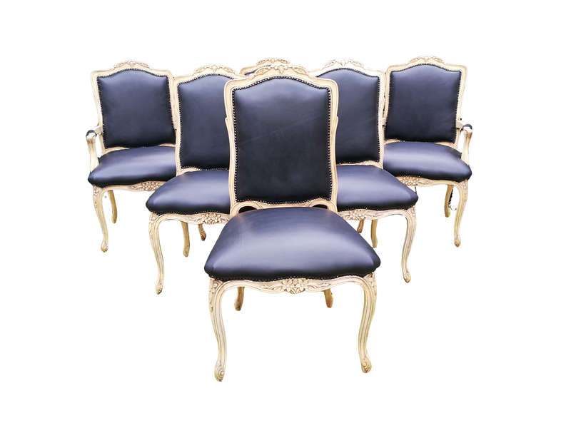 A 20th Century Set Of Six French Walnut Dining Chairs And Carvers In A Contemporary Bleached Fini...