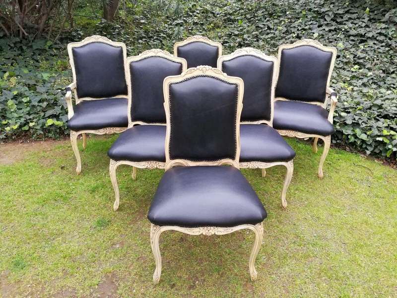 A 20th Century Set Of Six French Walnut Dining Chairs And Carvers In A Contemporary Bleached Fini...