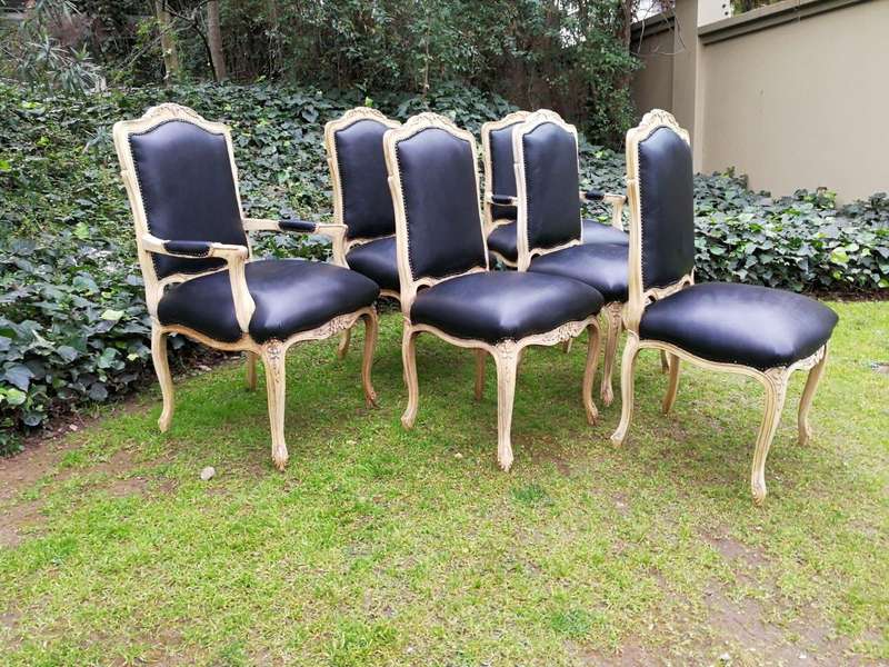 A 20th Century Set Of Six French Walnut Dining Chairs And Carvers In A Contemporary Bleached Fini...
