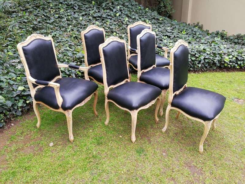 A 20th Century Set Of Six French Walnut Dining Chairs And Carvers In A Contemporary Bleached Fini...