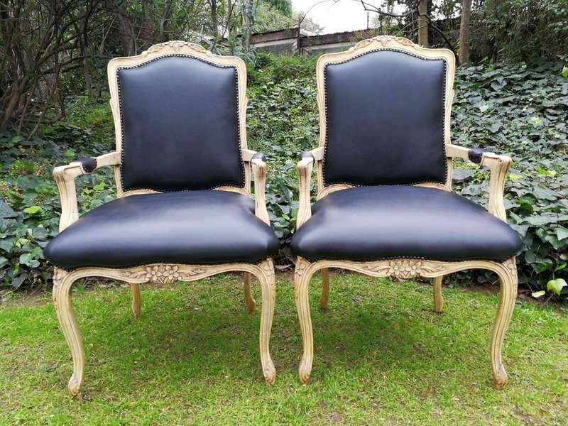 A 20th Century Set Of Six French Walnut Dining Chairs And Carvers In A Contemporary Bleached Fini...