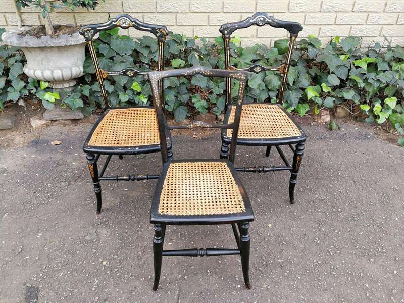 A Pair Of Victorian Circa 1880s Ebonised Chinoiserie And Gilt-Painted With Mother-Of-Pearl Inla...
