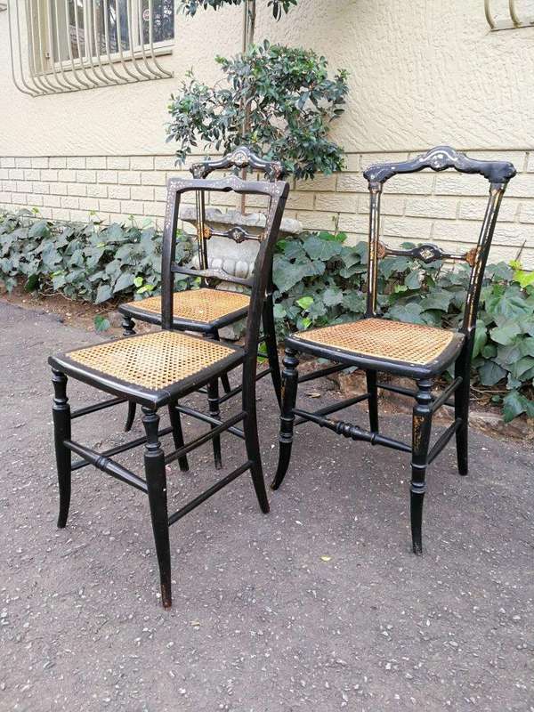 A Pair Of Victorian Circa 1880s Ebonised Chinoiserie And Gilt-Painted With Mother-Of-Pearl Inla...