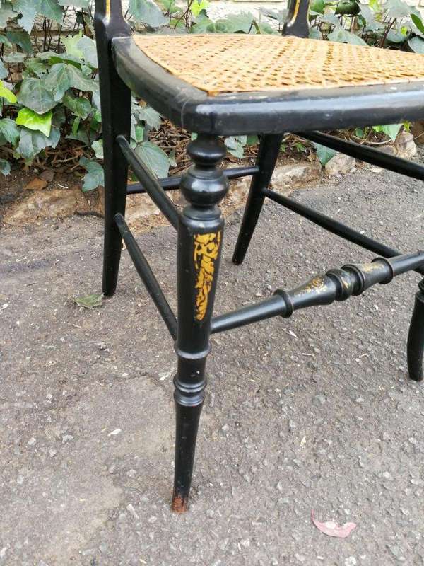 A Pair Of Victorian Circa 1880s Ebonised Chinoiserie And Gilt-Painted With Mother-Of-Pearl Inla...