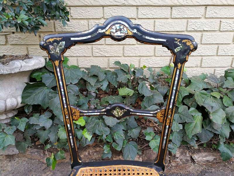 A Pair Of Victorian Circa 1880s Ebonised Chinoiserie And Gilt-Painted With Mother-Of-Pearl Inla...