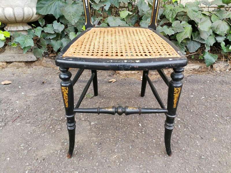 A Pair Of Victorian Circa 1880s Ebonised Chinoiserie And Gilt-Painted With Mother-Of-Pearl Inla...
