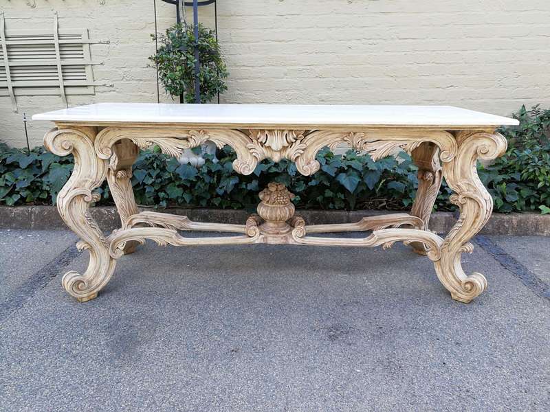 A 20th Century Carved and Bleached Teak Console / Server Table with Marble Top