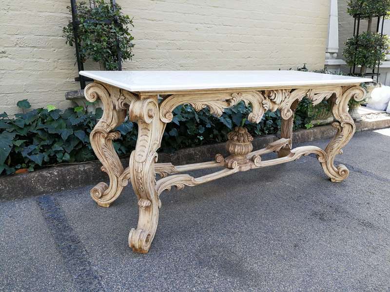 A 20th Century Carved and Bleached Teak Console / Server Table with Marble Top